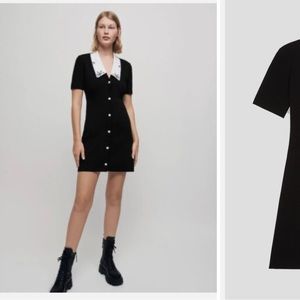 Maje Black and White Dress embroidered collar Knit dress 36